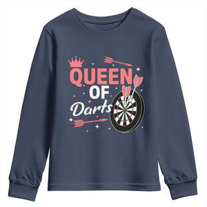 Queen Of Darts Bullseye Shooter Youth Sweatshirt Female Dartist Gift TS12 Navy Print Your Wear