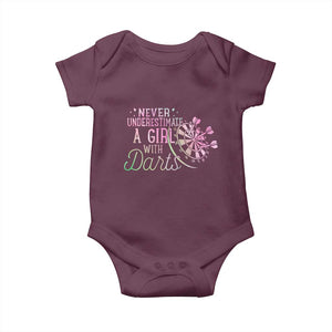 Never Underestimate A Girl With Dart Baby Onesie Sports Lover Gift TS12 Maroon Print Your Wear