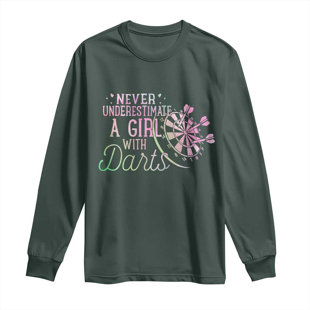 Never Underestimate A Girl With Dart Long Sleeve Shirt Sports Lover Gift TS12 Dark Forest Green Print Your Wear