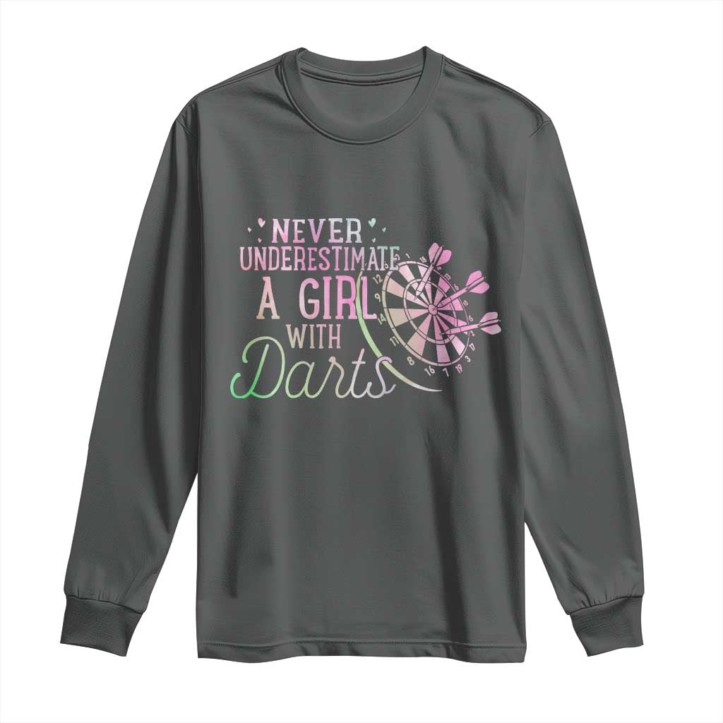 Never Underestimate A Girl With Dart Long Sleeve Shirt Sports Lover Gift TS12 Dark Heather Print Your Wear