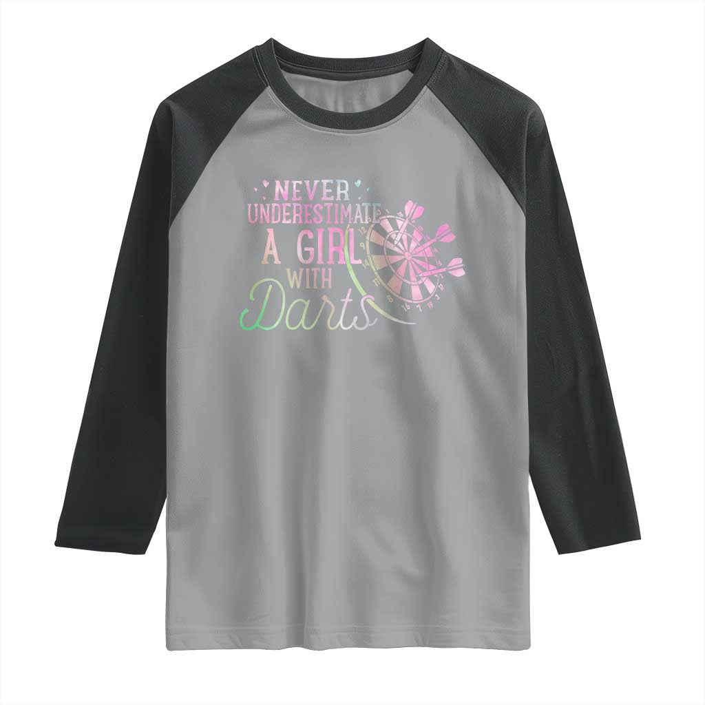 Never Underestimate A Girl With Dart Raglan Shirt Sports Lover Gift TS12 Sport Gray Black Print Your Wear