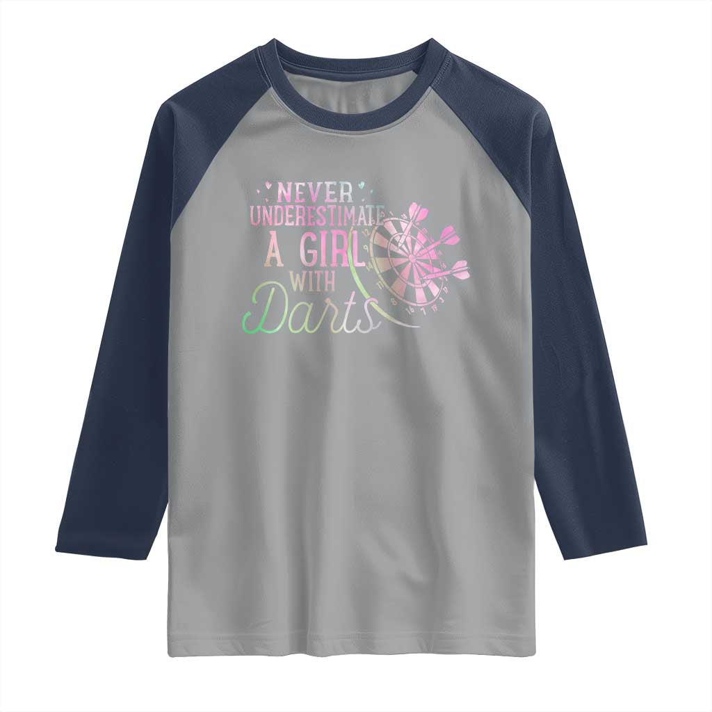 Never Underestimate A Girl With Dart Raglan Shirt Sports Lover Gift TS12 Sport Gray Navy Print Your Wear
