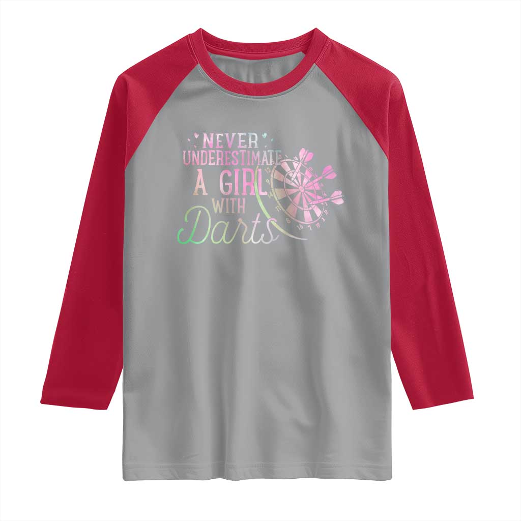Never Underestimate A Girl With Dart Raglan Shirt Sports Lover Gift TS12 Sport Gray Red Print Your Wear