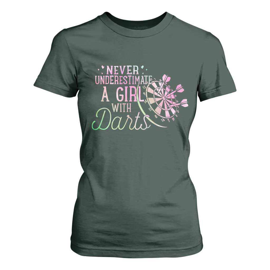 Never Underestimate A Girl With Dart T Shirt For Women Sports Lover Gift TS12 Dark Forest Green Print Your Wear