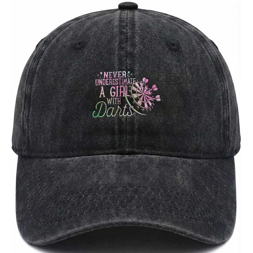 Never Underestimate A Girl With Dart Washed Cotton Baseball Cap Sports Lover Gift TS12 Print Your Wear
