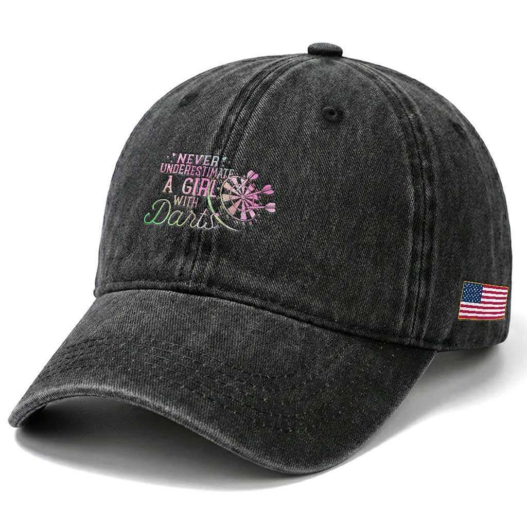 Never Underestimate A Girl With Dart Washed Cotton Baseball Cap Sports Lover Gift TS12 Print Your Wear