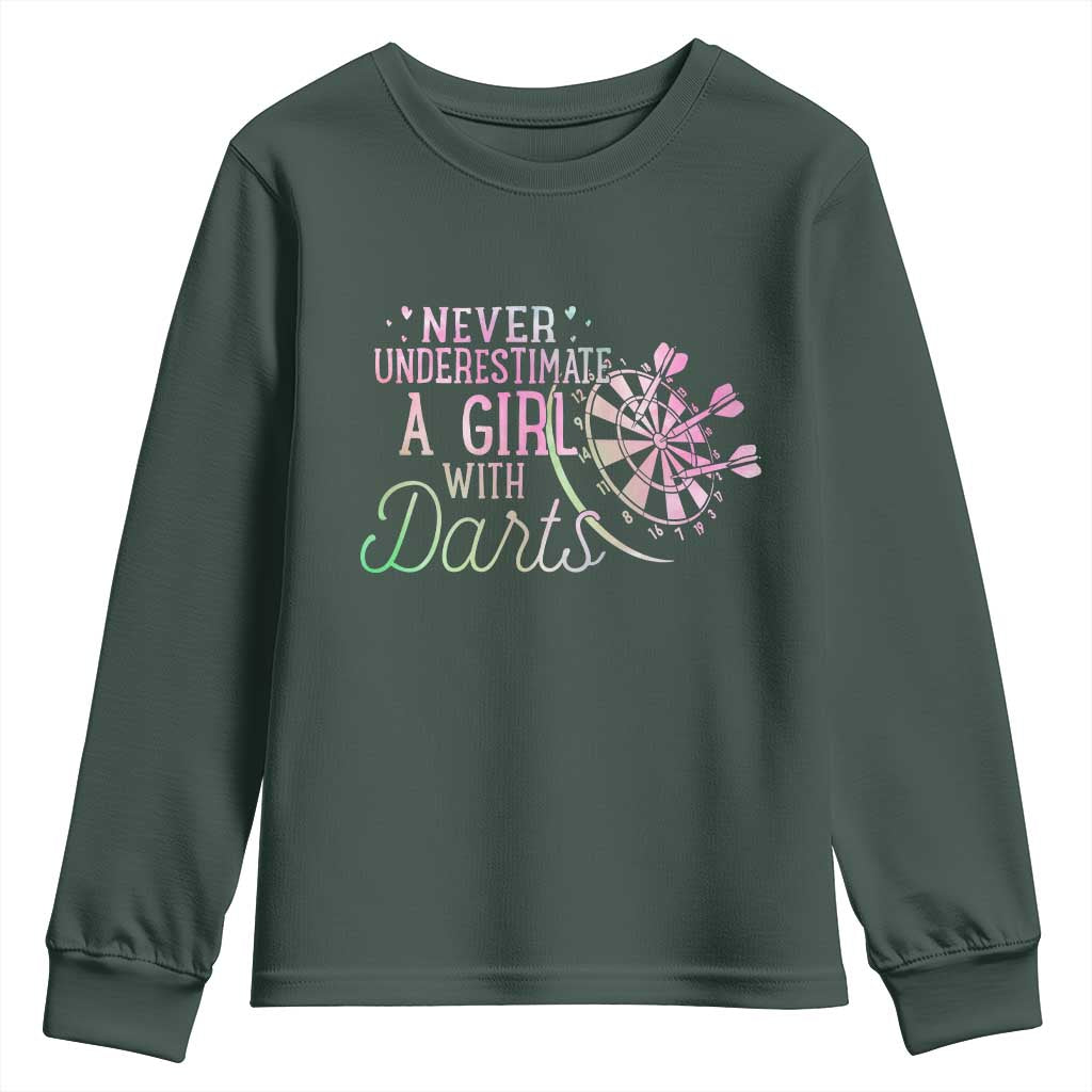 Never Underestimate A Girl With Dart Youth Sweatshirt Sports Lover Gift TS12 Dark Forest Green Print Your Wear