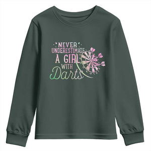 Never Underestimate A Girl With Dart Youth Sweatshirt Sports Lover Gift TS12 Dark Forest Green Print Your Wear