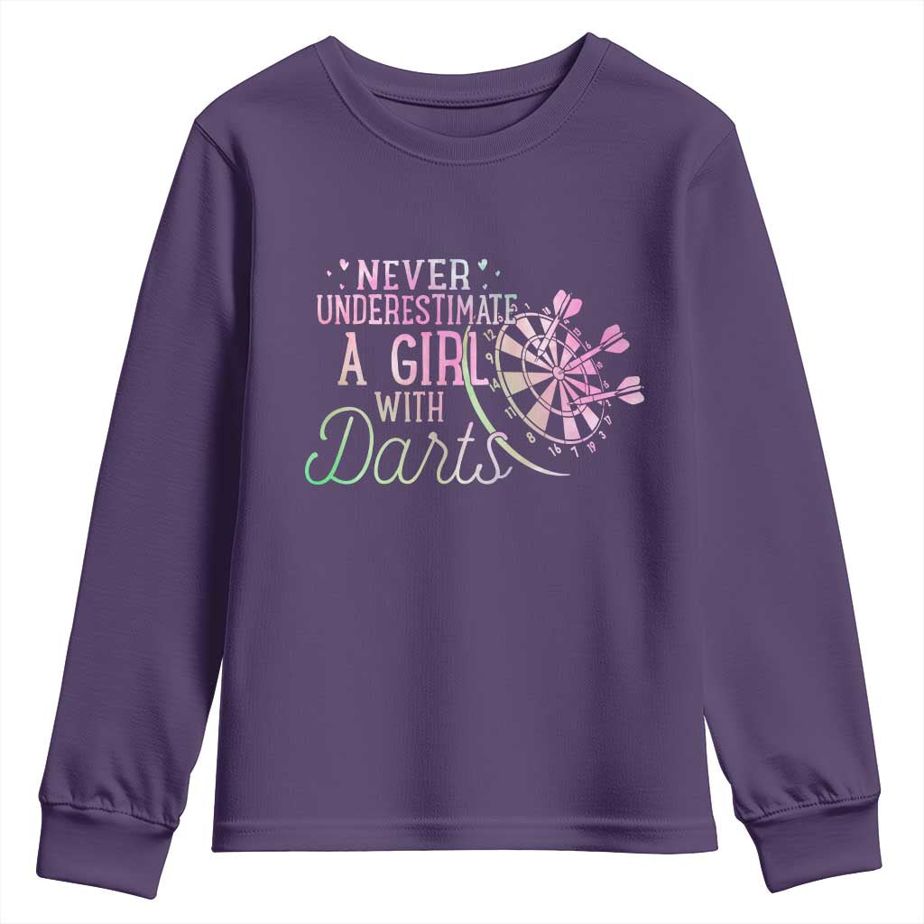 Never Underestimate A Girl With Dart Youth Sweatshirt Sports Lover Gift TS12 Purple Print Your Wear