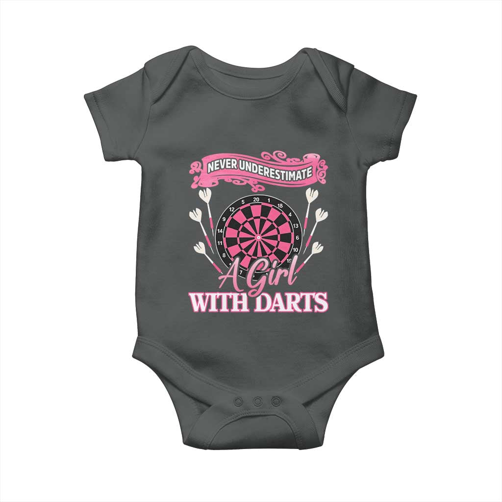 Never Underestimate A Girl Dart Player Gift Idea Baby Onesie TS12 Dark Heather Print Your Wear