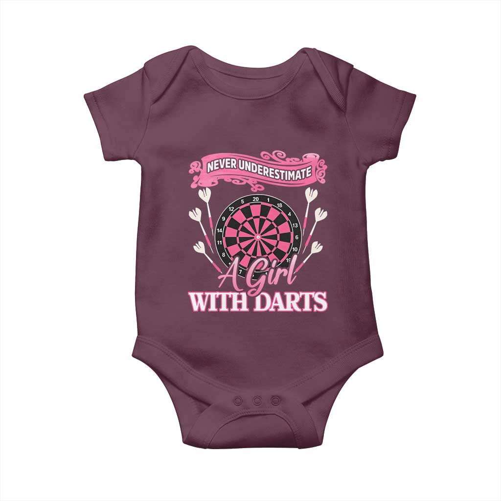 Never Underestimate A Girl Dart Player Gift Idea Baby Onesie TS12 Maroon Print Your Wear