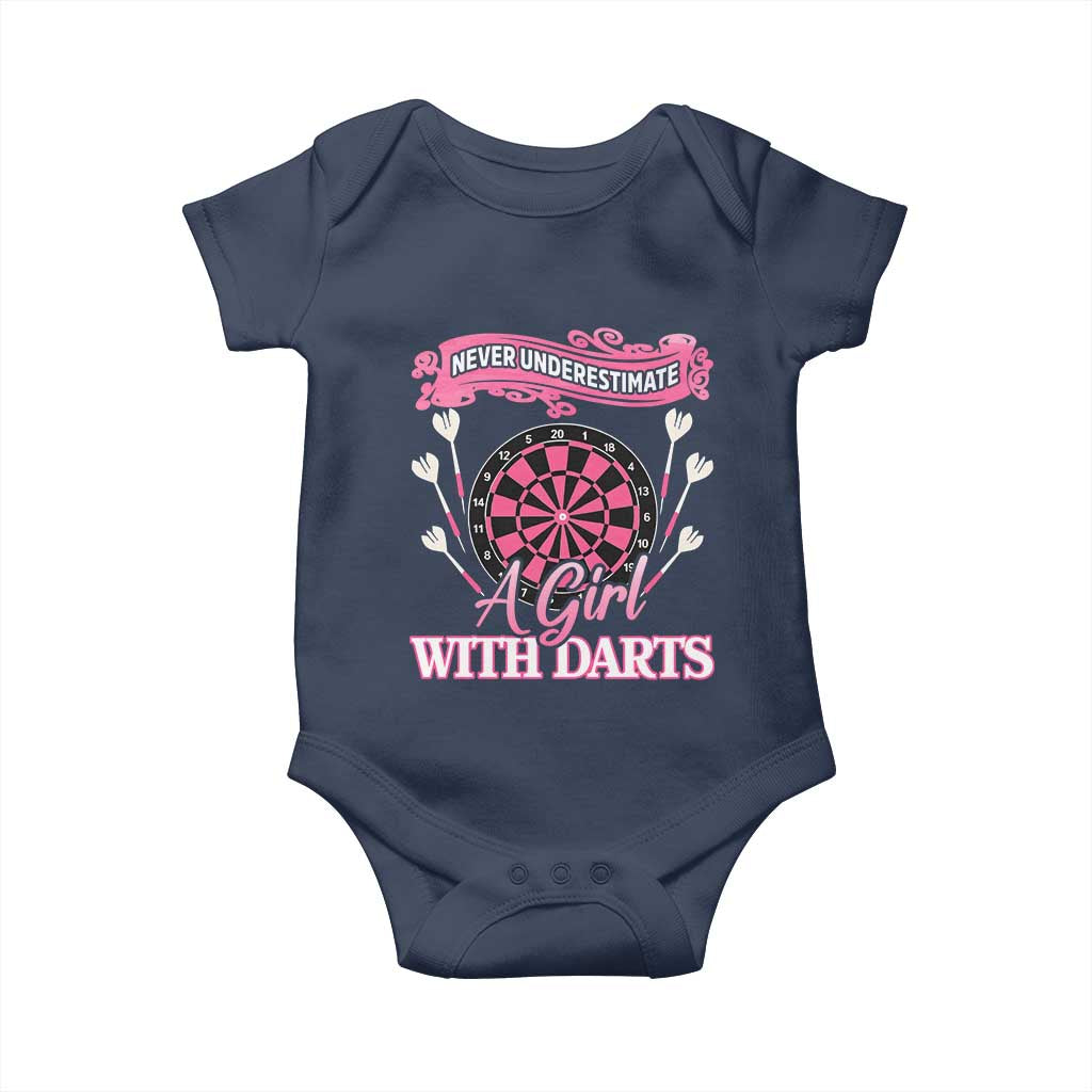 Never Underestimate A Girl Dart Player Gift Idea Baby Onesie TS12 Navy Print Your Wear