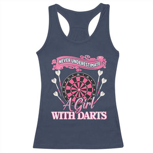 Never Underestimate A Girl Dart Player Gift Idea Racerback Tank Top TS12 Navy Print Your Wear
