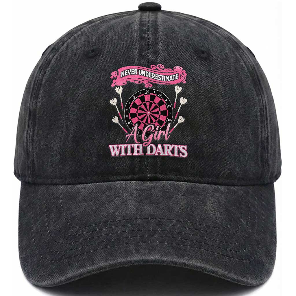 Never Underestimate A Girl Dart Player Gift Idea Washed Cotton Baseball Cap TS12 Print Your Wear