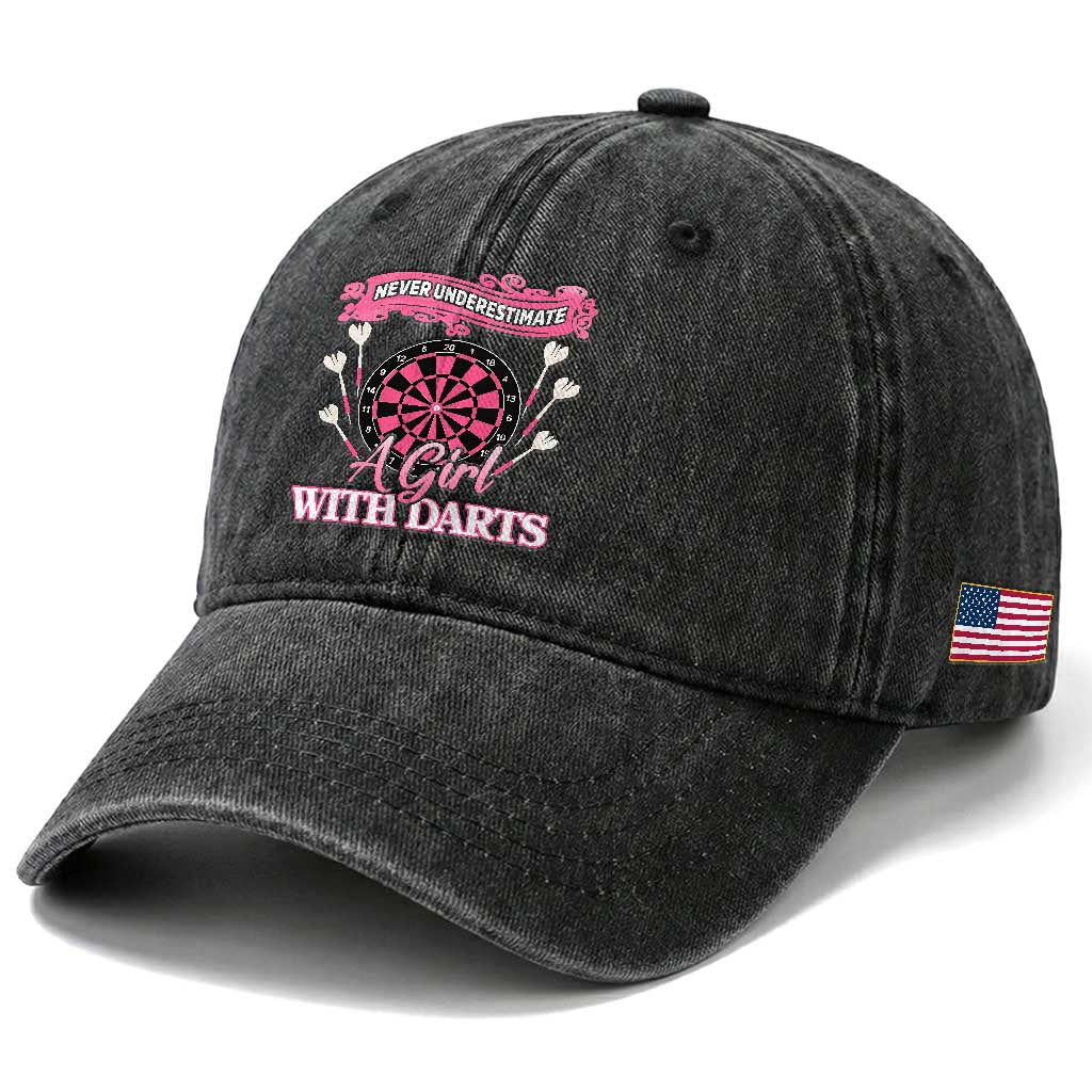 Never Underestimate A Girl Dart Player Gift Idea Washed Cotton Baseball Cap TS12 Print Your Wear