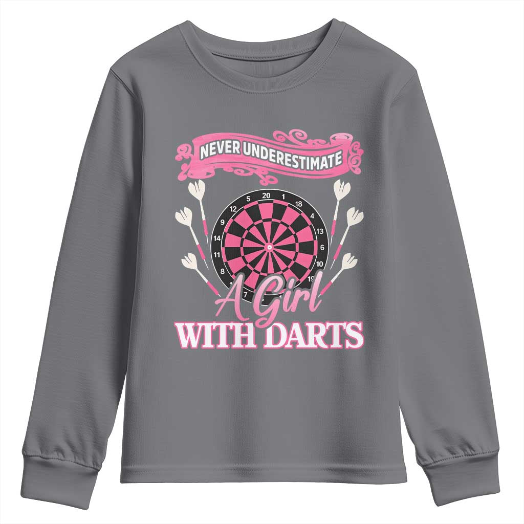 Never Underestimate A Girl Dart Player Gift Idea Youth Sweatshirt TS12 Charcoal Print Your Wear