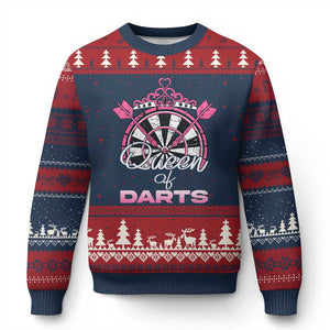 Queen Of Darts Ugly Christmas Sweater Funny Dart Gift For Women TS12 Navy Red Print Your Wear