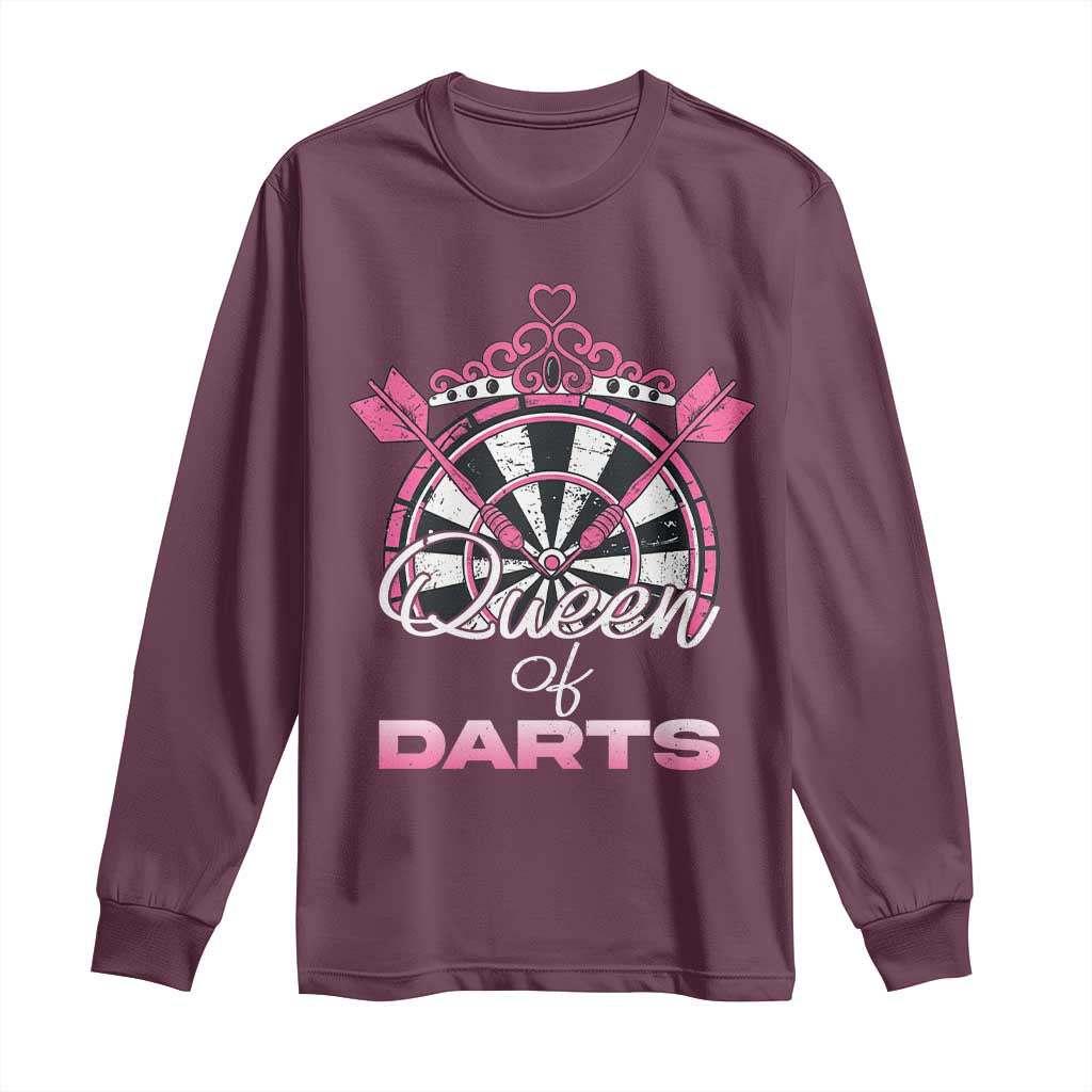 Queen Of Darts Long Sleeve Shirt Funny Dart Gift For Women TS12 Maroon Print Your Wear