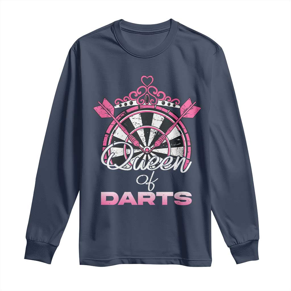 Queen Of Darts Long Sleeve Shirt Funny Dart Gift For Women TS12 Navy Print Your Wear