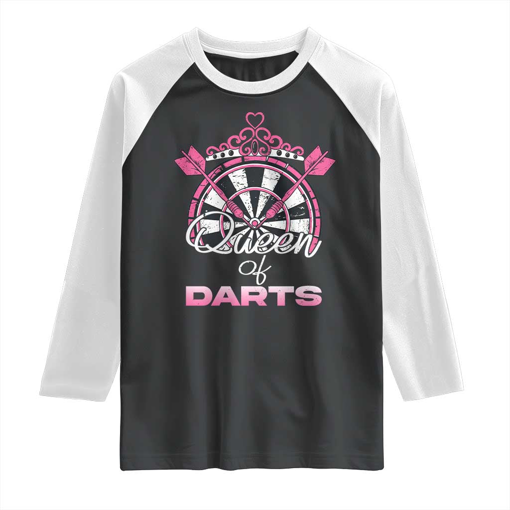 Queen Of Darts Raglan Shirt Funny Dart Gift For Women TS12 Black White Print Your Wear
