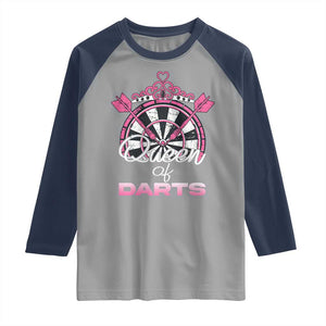 Queen Of Darts Raglan Shirt Funny Dart Gift For Women TS12 Sport Gray Navy Print Your Wear