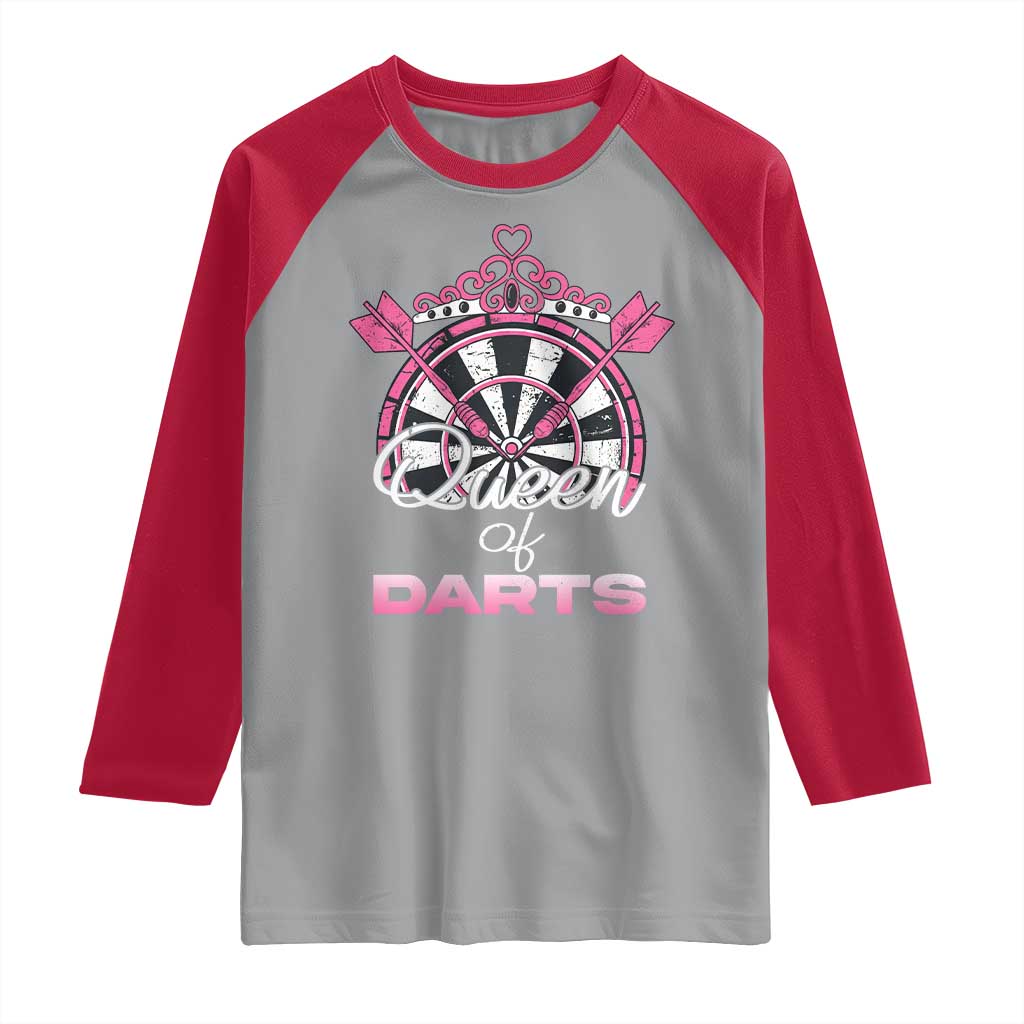 Queen Of Darts Raglan Shirt Funny Dart Gift For Women TS12 Sport Gray Red Print Your Wear