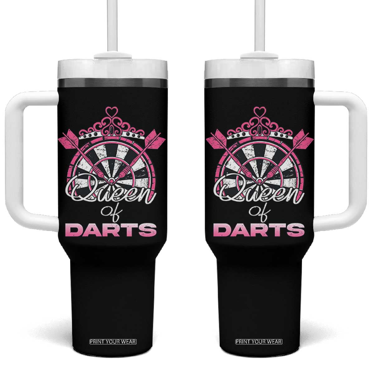 Queen Of Darts Tumbler With Handle Funny Dart Gift For Women TS12 One Size: 40 oz Black Print Your Wear