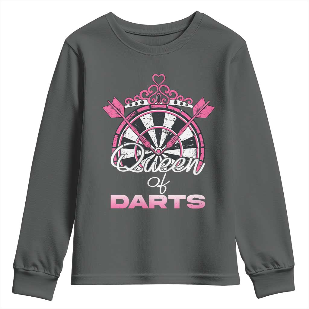 Queen Of Darts Youth Sweatshirt Funny Dart Gift For Women TS12 Dark Heather Print Your Wear