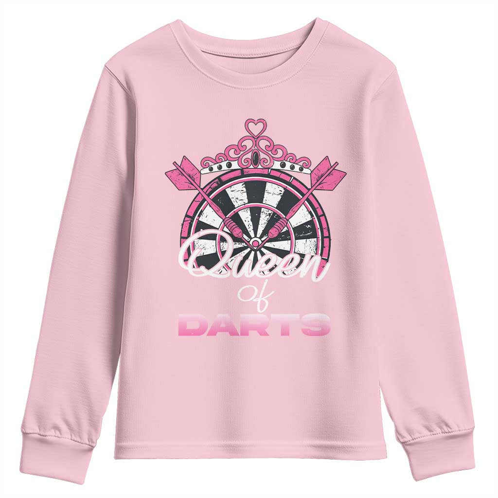 Queen Of Darts Youth Sweatshirt Funny Dart Gift For Women TS12 Light Pink Print Your Wear
