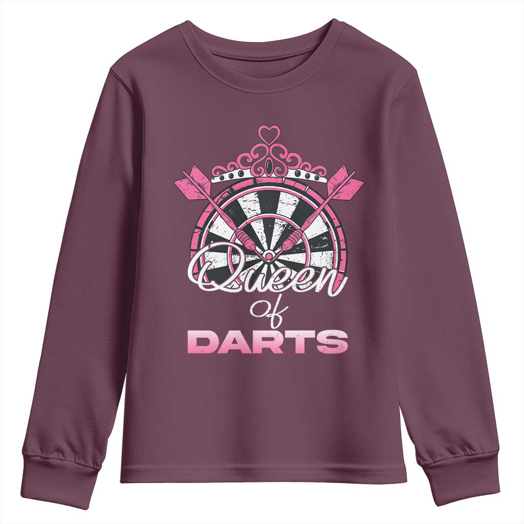 Queen Of Darts Youth Sweatshirt Funny Dart Gift For Women TS12 Maroon Print Your Wear