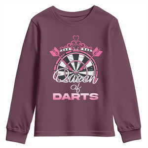 Queen Of Darts Youth Sweatshirt Funny Dart Gift For Women TS12 Maroon Print Your Wear