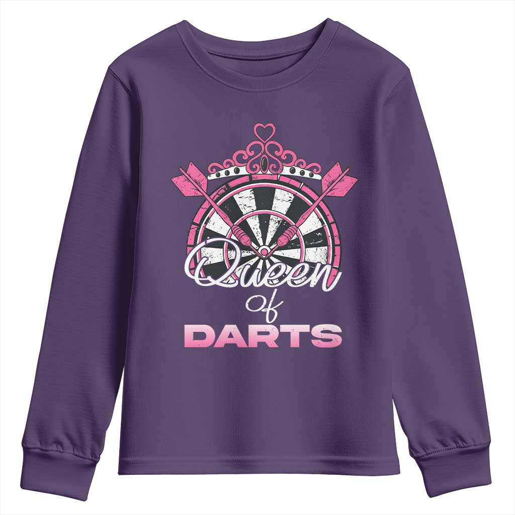 Queen Of Darts Youth Sweatshirt Funny Dart Gift For Women TS12 Purple Print Your Wear
