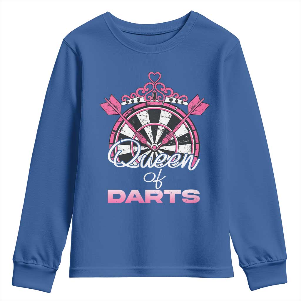 Queen Of Darts Youth Sweatshirt Funny Dart Gift For Women TS12 Royal Blue Print Your Wear
