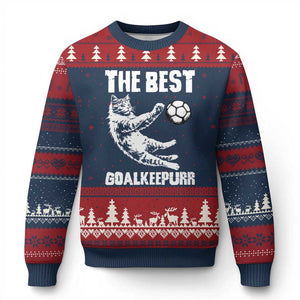 The Best Cat Goalkeeper Ugly Christmas Sweater Soccer Player Gift TS12 Navy Red Print Your Wear