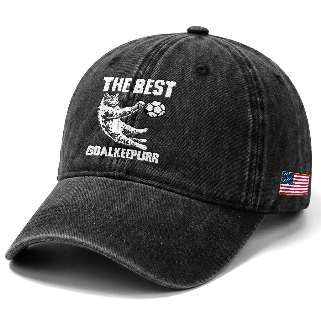 The Best Cat Goalkeeper Washed Cotton Baseball Cap Soccer Player Gift TS12 Print Your Wear