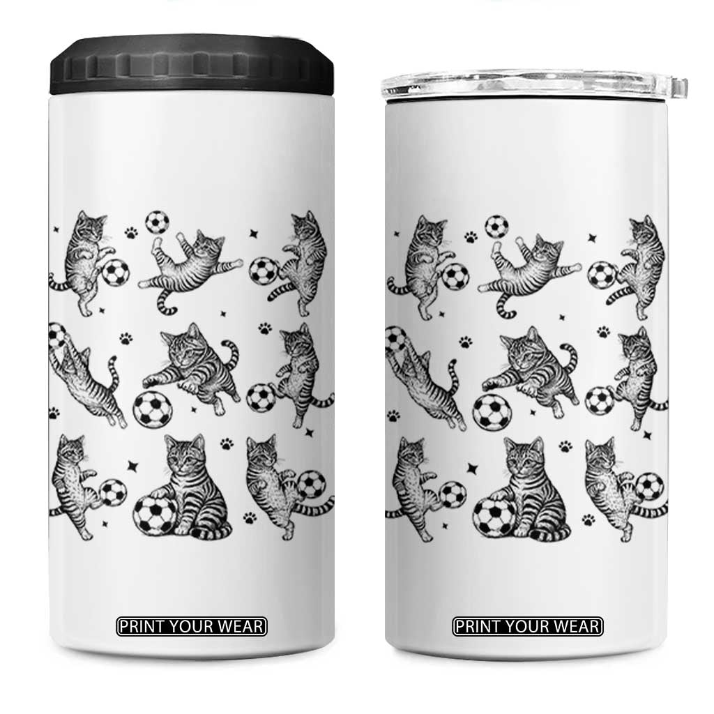 Funny Cat Soccer Player 4 in 1 Can Cooler Tumbler Gift For Soccer Lovers TS12 One Size: 16 oz White Print Your Wear