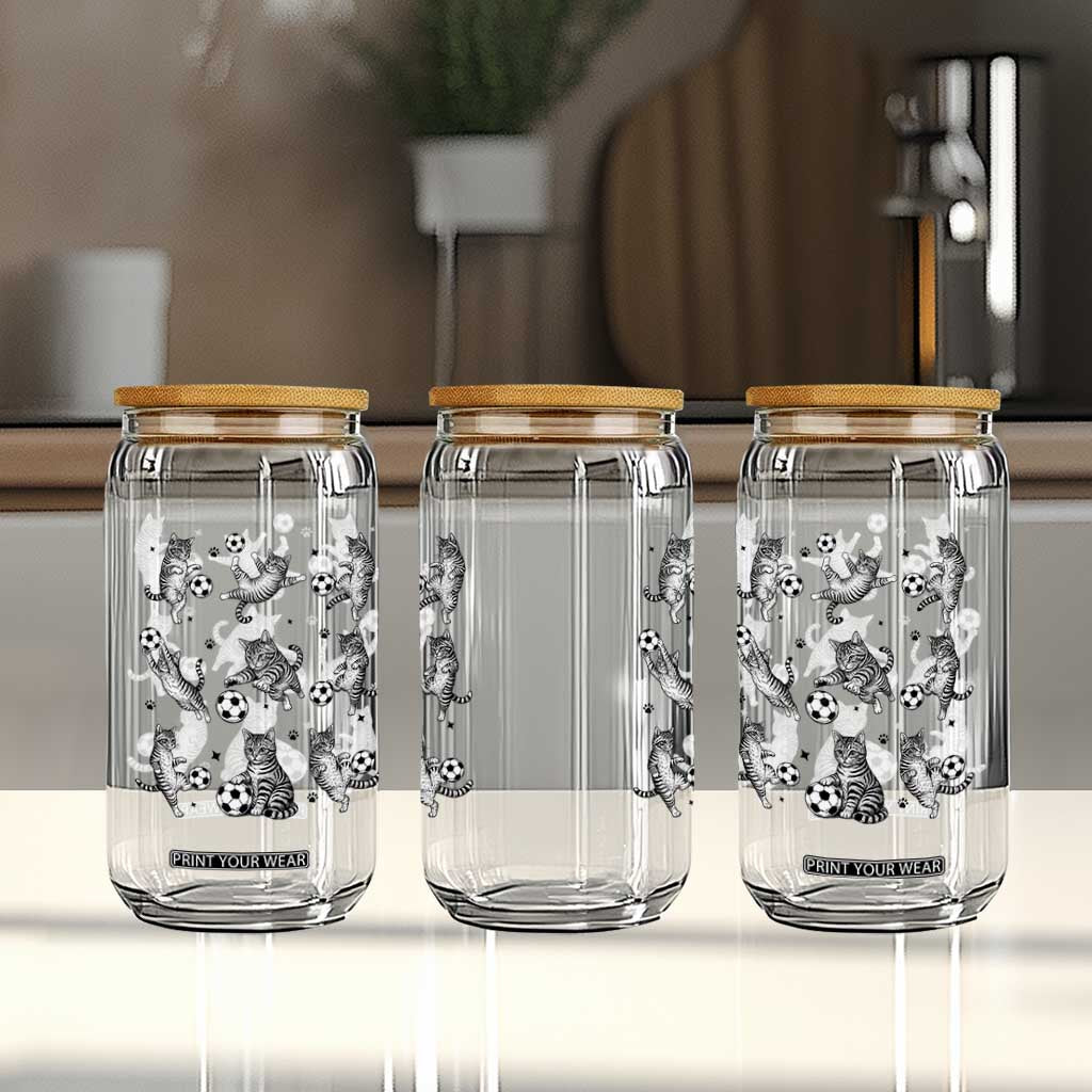 Funny Cat Soccer Player Glass Can Gift For Soccer Lovers TS12 Print Your Wear