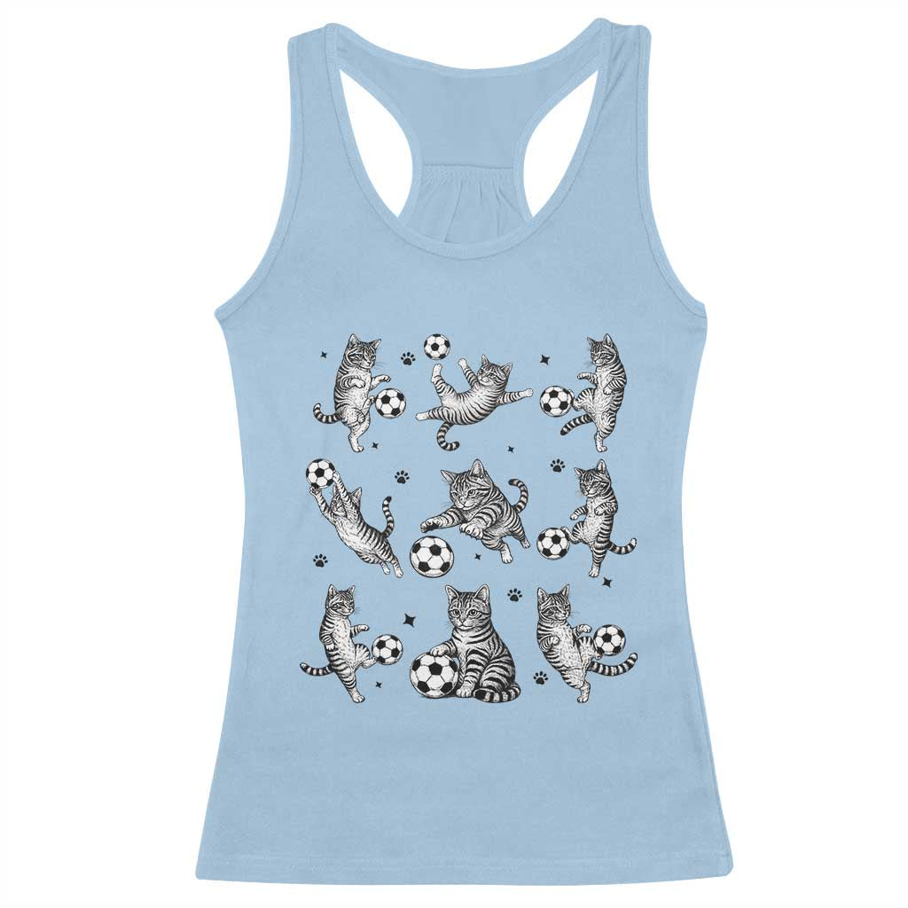 Funny Cat Soccer Player Racerback Tank Top Gift For Soccer Lovers TS12 Light Blue Print Your Wear