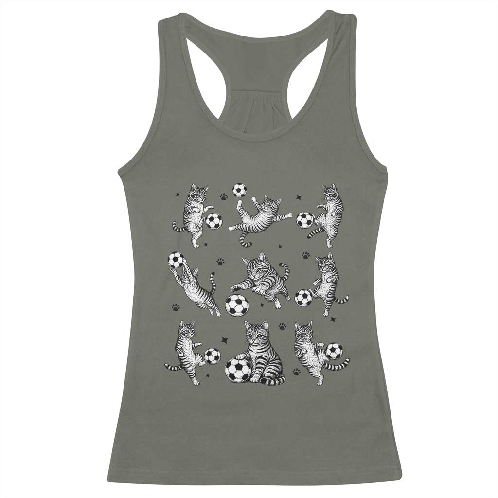 Funny Cat Soccer Player Racerback Tank Top Gift For Soccer Lovers TS12 Military Green Print Your Wear