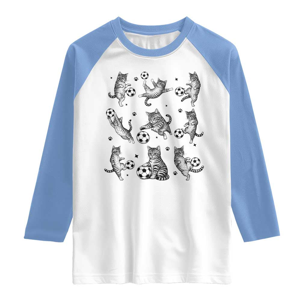 Funny Cat Soccer Player Raglan Shirt Gift For Soccer Lovers TS12 White Carolina Blue Print Your Wear
