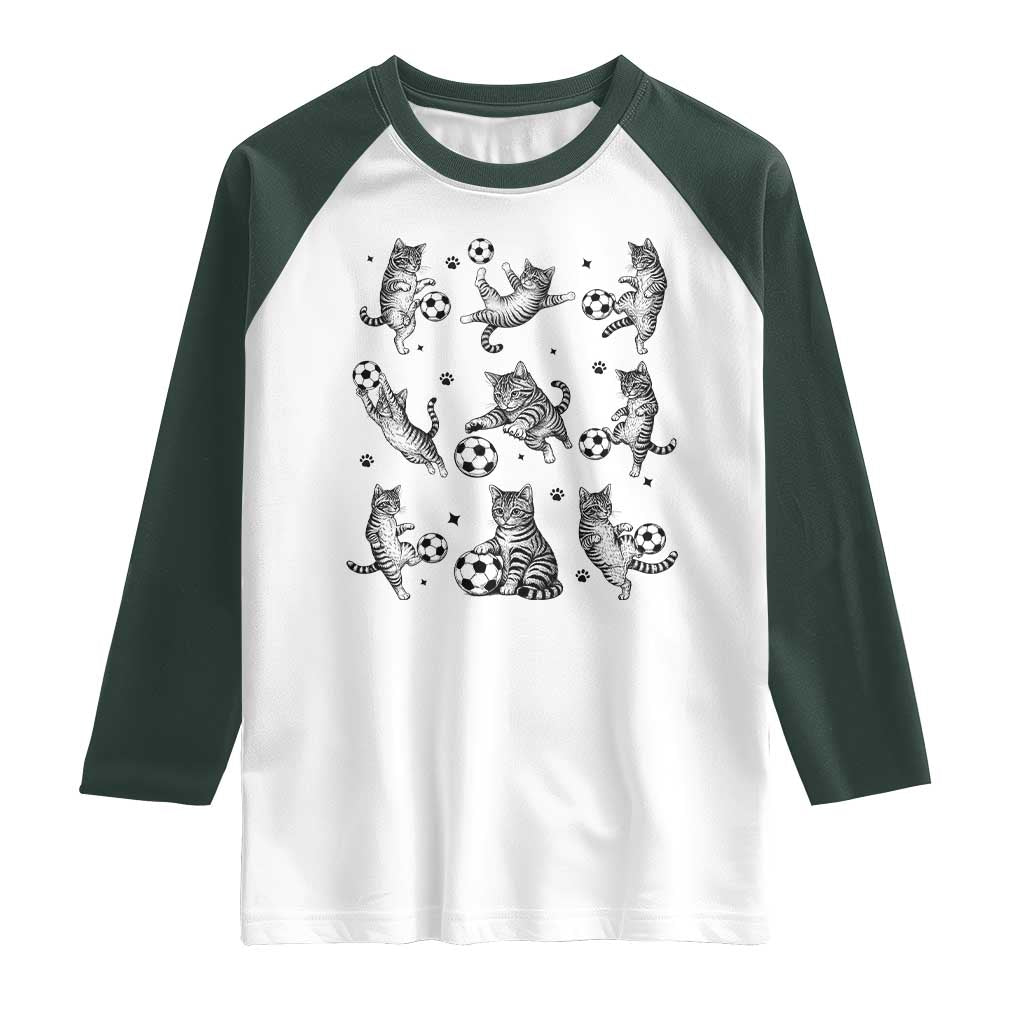 Funny Cat Soccer Player Raglan Shirt Gift For Soccer Lovers TS12 White Dark Forest Green Print Your Wear