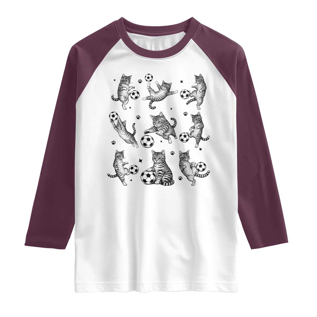 Funny Cat Soccer Player Raglan Shirt Gift For Soccer Lovers TS12 White Maroon Print Your Wear