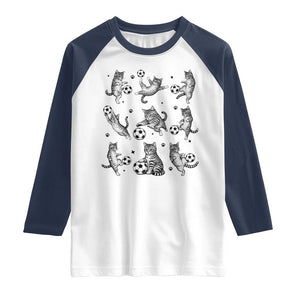 Funny Cat Soccer Player Raglan Shirt Gift For Soccer Lovers TS12 White Navy Print Your Wear