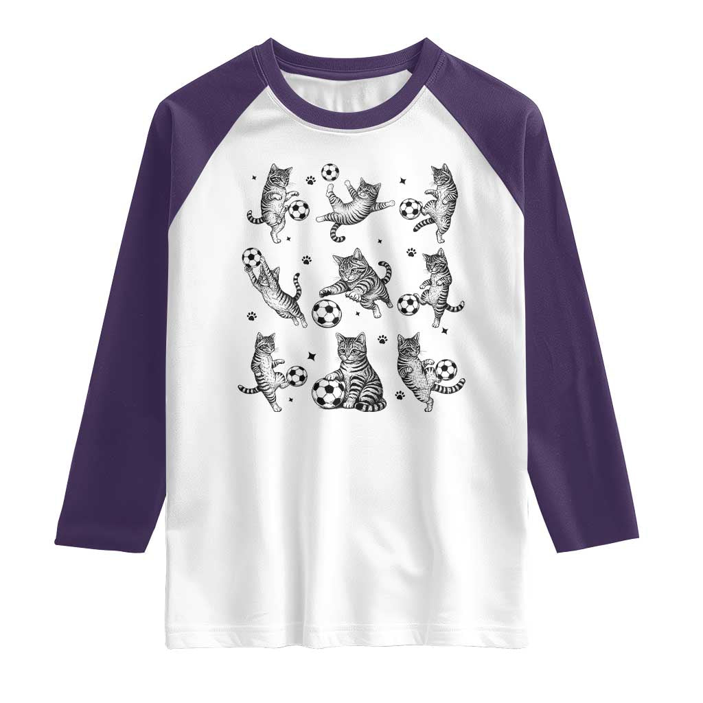 Funny Cat Soccer Player Raglan Shirt Gift For Soccer Lovers TS12 White Purple Print Your Wear