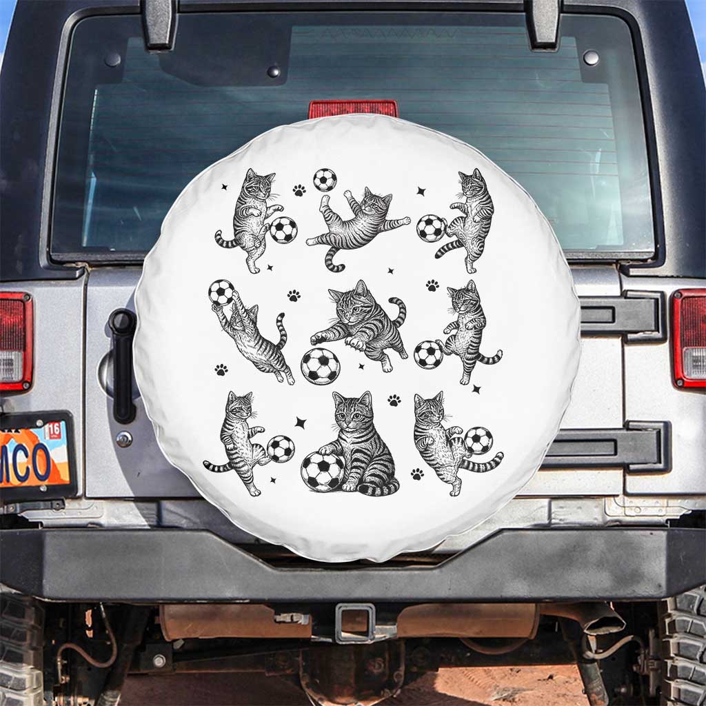 Funny Cat Soccer Player Spare Tire Cover Gift For Soccer Lovers TS12 No hole White Print Your Wear