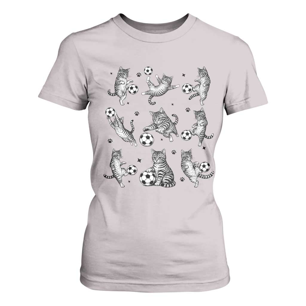 Funny Cat Soccer Player T Shirt For Women Gift For Soccer Lovers TS12 Ice Gray Print Your Wear