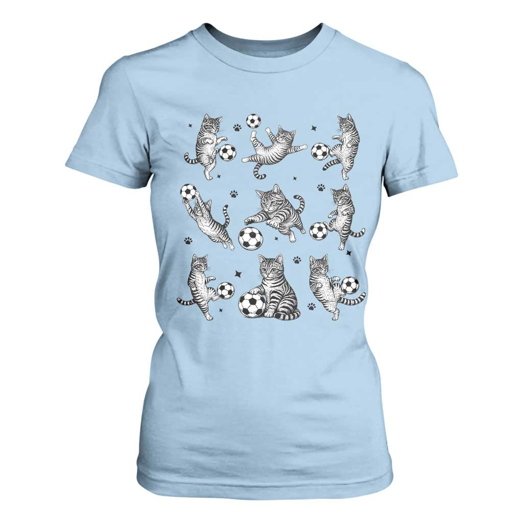 Funny Cat Soccer Player T Shirt For Women Gift For Soccer Lovers TS12 Light Blue Print Your Wear