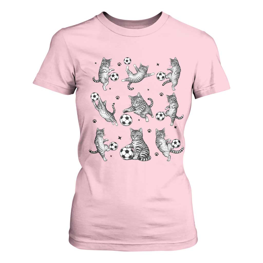 Funny Cat Soccer Player T Shirt For Women Gift For Soccer Lovers TS12 Light Pink Print Your Wear
