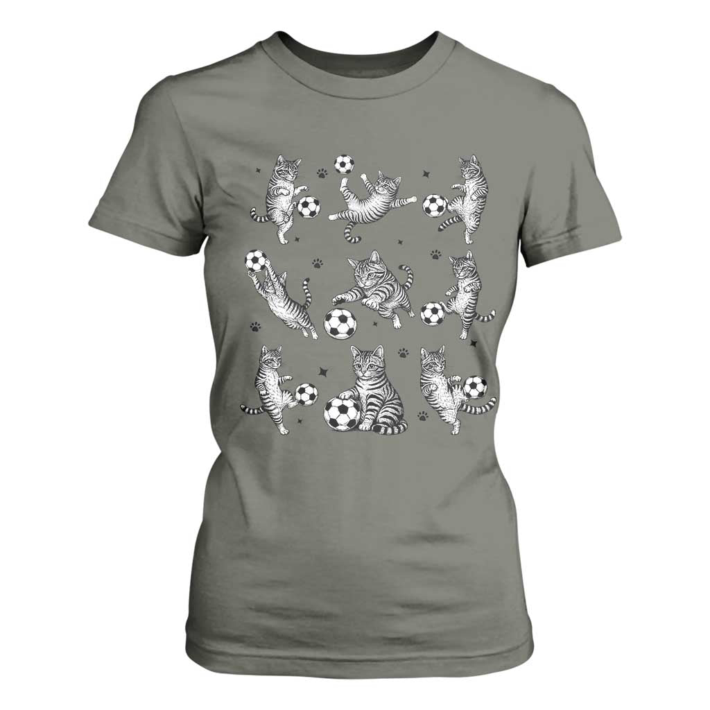 Funny Cat Soccer Player T Shirt For Women Gift For Soccer Lovers TS12 Military Green Print Your Wear
