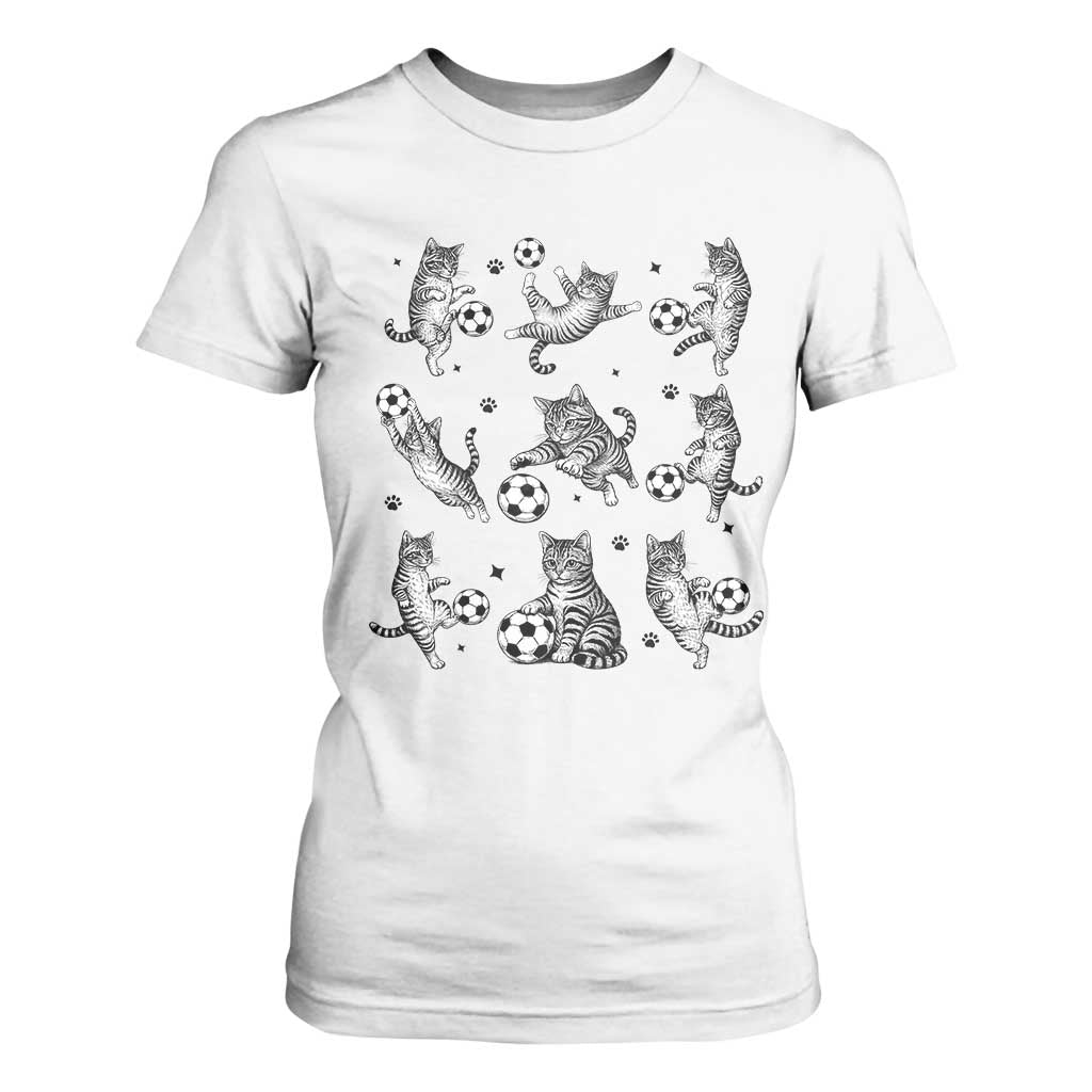 Funny Cat Soccer Player T Shirt For Women Gift For Soccer Lovers TS12 White Print Your Wear